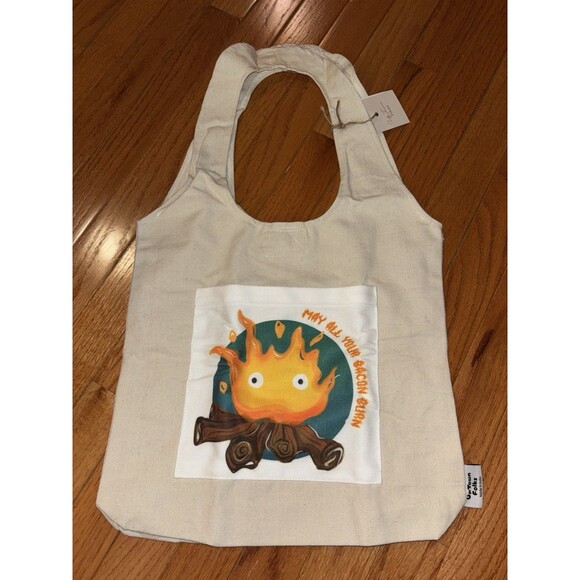 Howl’s Moving Castle Up Town Folks Calcifer Canvas Tote Bag 14x13 Inch - Picture 7 of 7